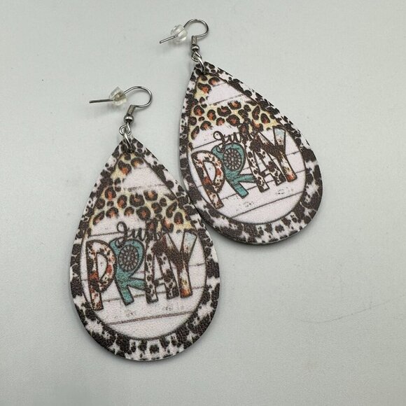 Fashion Jewelry Jewelry - 3/$30 Just Pray Earrings Vinyl Animal Print Leopard Western Boho Faith 2.5"